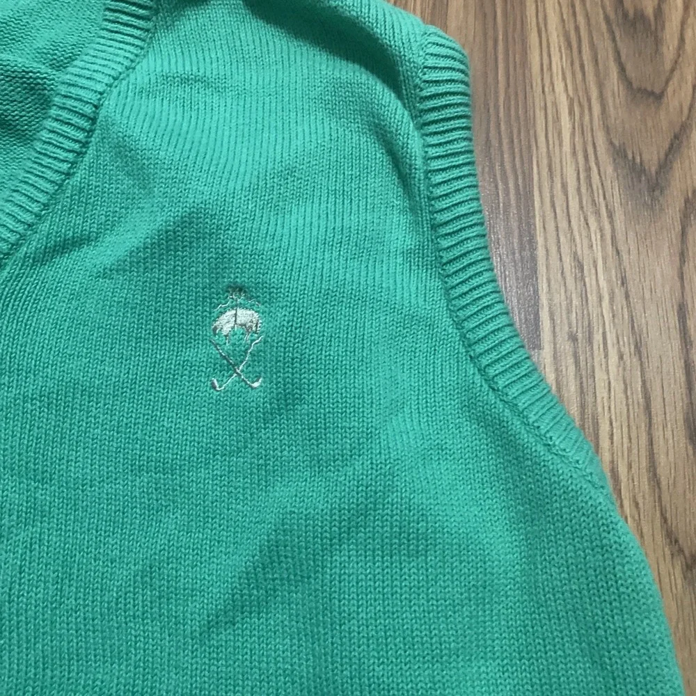 Brooks Brothers Mens Large Cotton Sweater Vest V-Neck Green USA